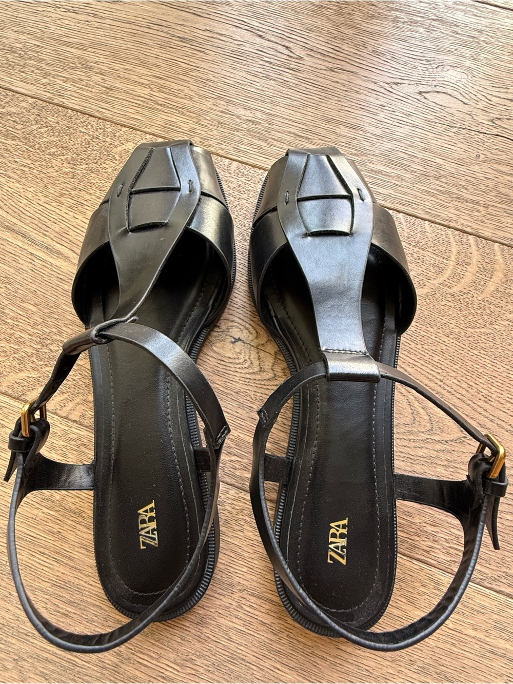 ZARA Black T-Strap Cage Slingback Sandals - Picture 5 of 5